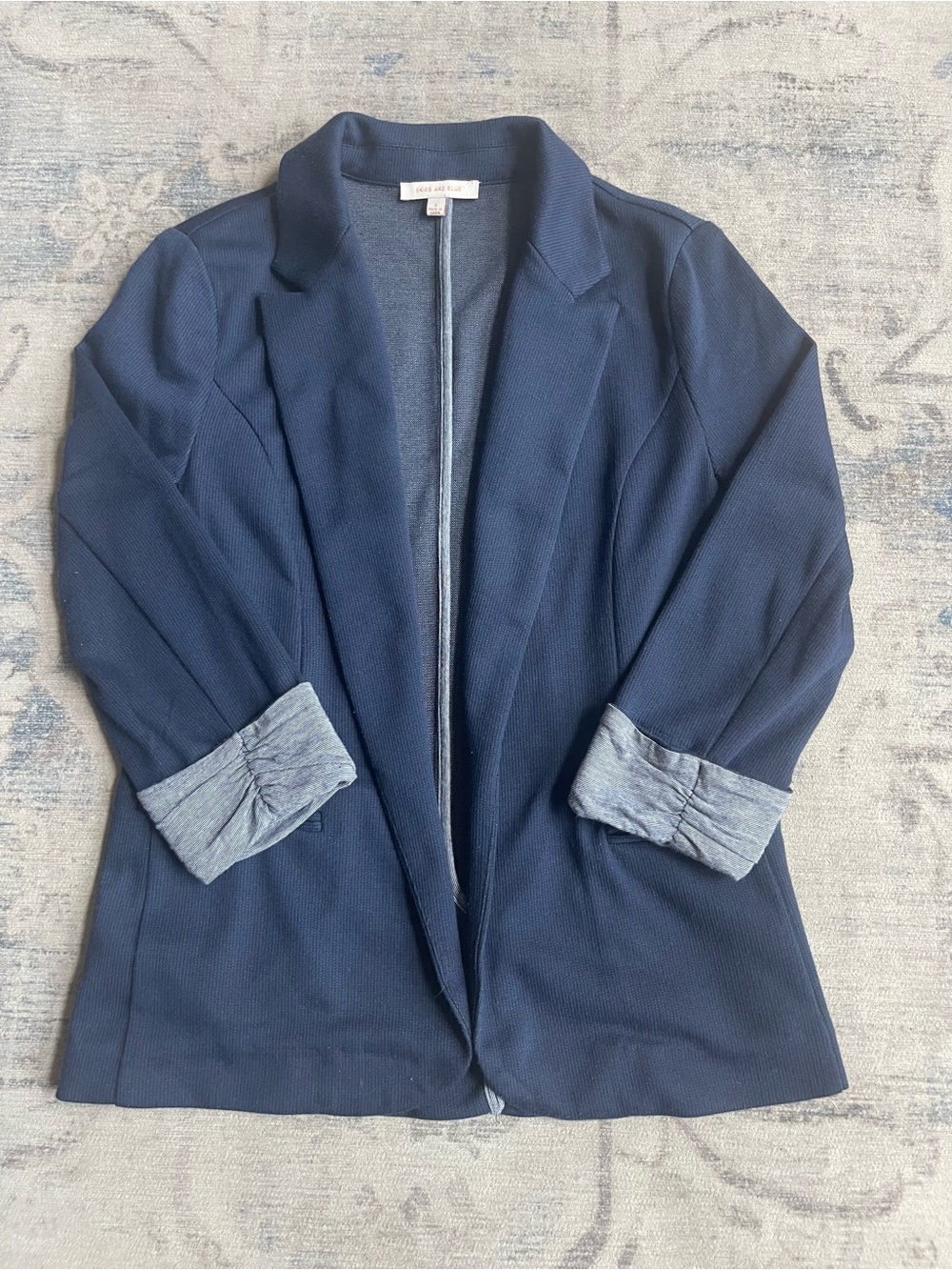 Skies Are Blue Navy Knit Blazer Contrast Cuffs Size S